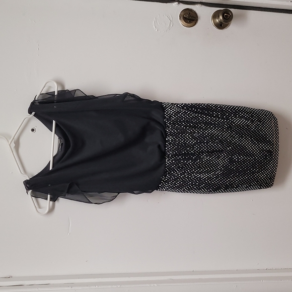 Ruby Rox dress S sheer slit sleeve black w silver - Picture 4 of 9